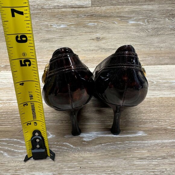 Stuart Weitzman Tortoise Shell Patent Leather Peep Toe Heels Women's Size 7 - Picture 3 of 6